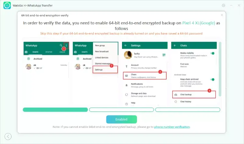 Enable End-to-End Encrypted WhatsApp Backup and Verify with Password