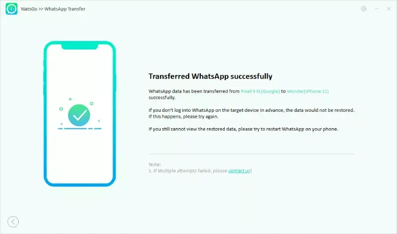 WhatsApp Transferred Successfully